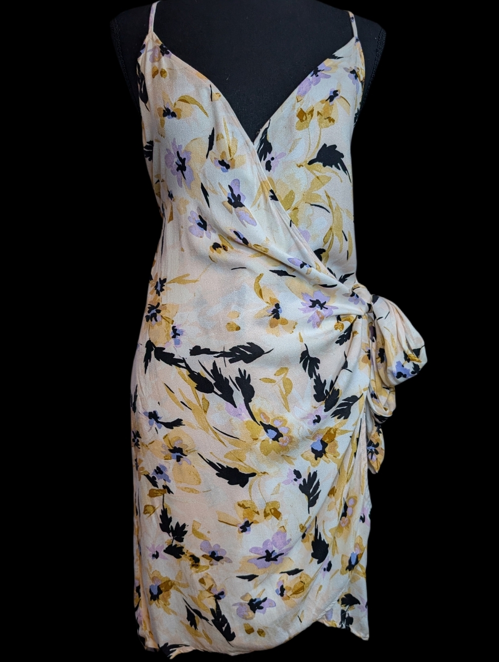 O'Neill Floral Wrap Mini Dress Size L Spaghetti Strap Beach Boho Summer